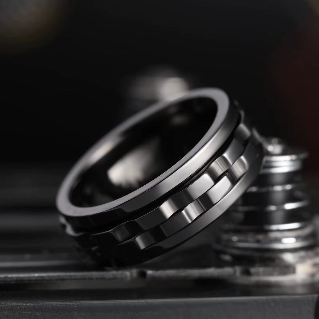 Fashion Punk Style Gear Rotating Anxiety Fidget Ring Titanium Steel Chain Spinner Rings for Men Rock Biker Wedding Party Jewelry