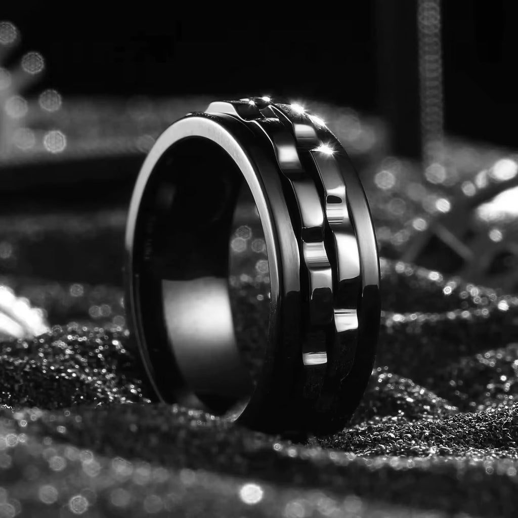 Fashion Punk Style Gear Rotating Anxiety Fidget Ring Titanium Steel Chain Spinner Rings for Men Rock Biker Wedding Party Jewelry