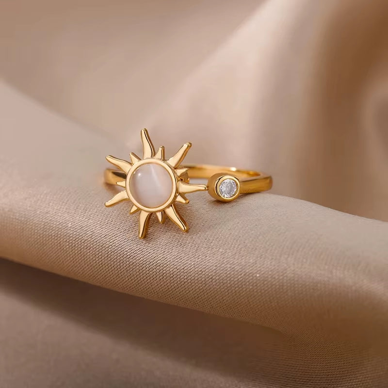Anti Stress Anxiety Ring for Women Stainless Steel Sun Pendant Spinner Fidget Finger Rings 2022 Fashion Birthday Jewelry Gift